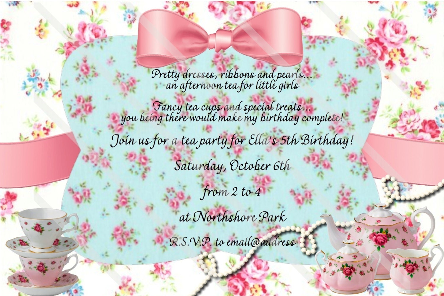 Vintage Tea Party Shower Custom Personalized Invitation Digital File Download