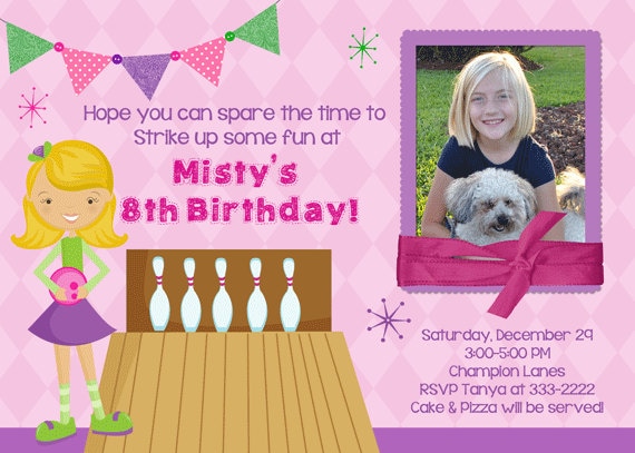 Cute Pink Bowling Birthday Party Invitations - printable Il_570xn