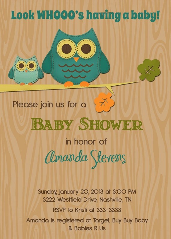 Teal Woodland Owl Baby Shower Invitation - Printable Il_570xn