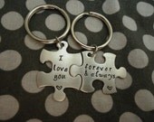 Personalized Puzzle Piece Key Chain Duo - Hand Stamped Stainless Steel SHIPPED in 10-14 Days SHIPPING TIME 3-5 Days