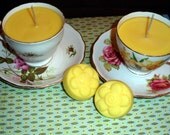 Set of 2 Royal Vale Bone China Teacups and Saucer All Natural Soy Candle Banana Nut Bread