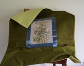 embroidered baby blanket, crib blanket with Singing Birds, olive green