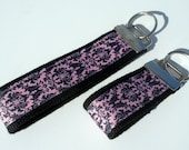 Pink Damask Key Fob - Key Ring, Key Chain - choices of sizes, full wrist or mini