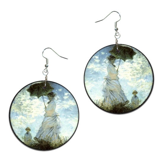 Claude Monet - Woman with a Parasol - decoupage handmade earrings