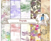 Set of 10 Printable Digital Scrapbooking Papers -Dragonfly-