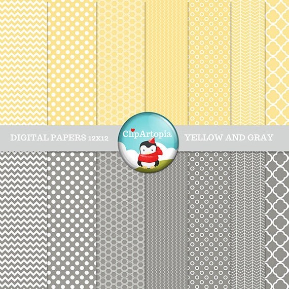 Yellow and Gray Digital Paper Pack/ INSTANT DOWNLOAD Il_570xn