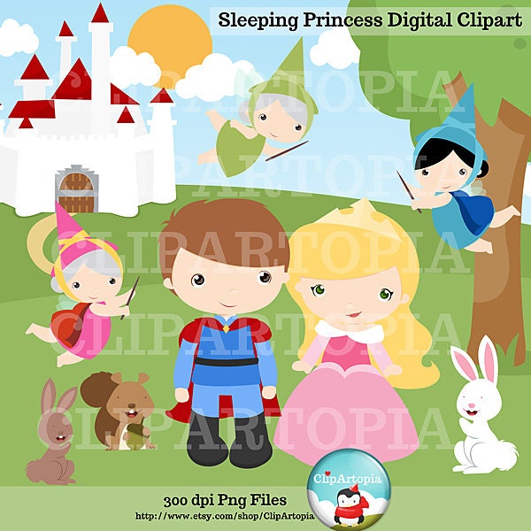 Sleeping Princess Digital Clipart / Cute Princess Digital Clipart for Personal and Commercial use / INSTANT DOWNLOAD Il_570xn