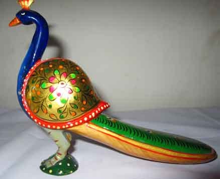 Indian hand made wonderful traditional peacock meena kari wooden statue handcrafted vintage art home decor