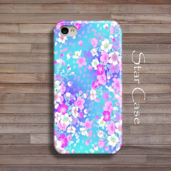 Floral iPhone 4/ 4s and 5 Case - Spring Flowers -Cell Phone Cover - iPhone Hard Case- Floral Pattern Pink Blue White Girly Pretty Fashion