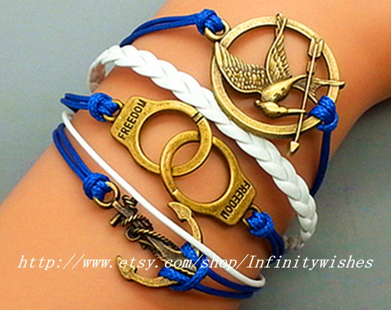 Hunger Game Bracelet Mockingjay Bracelet Anchor Bracelet Charm Bracelet Antique Bronze  Korean  Wax Cord Leather Star Bacelet Keepsake