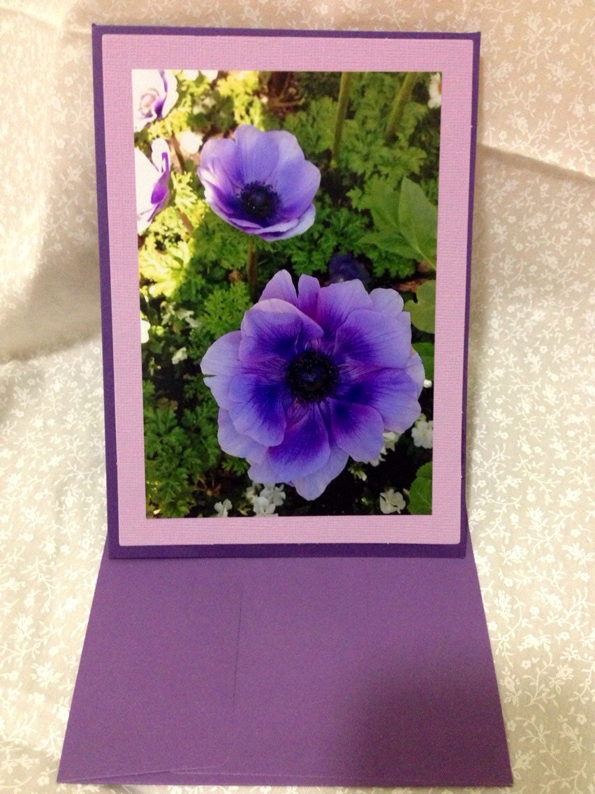 Handmade 5 x 7 photo card: blank notecard-purple flowers
