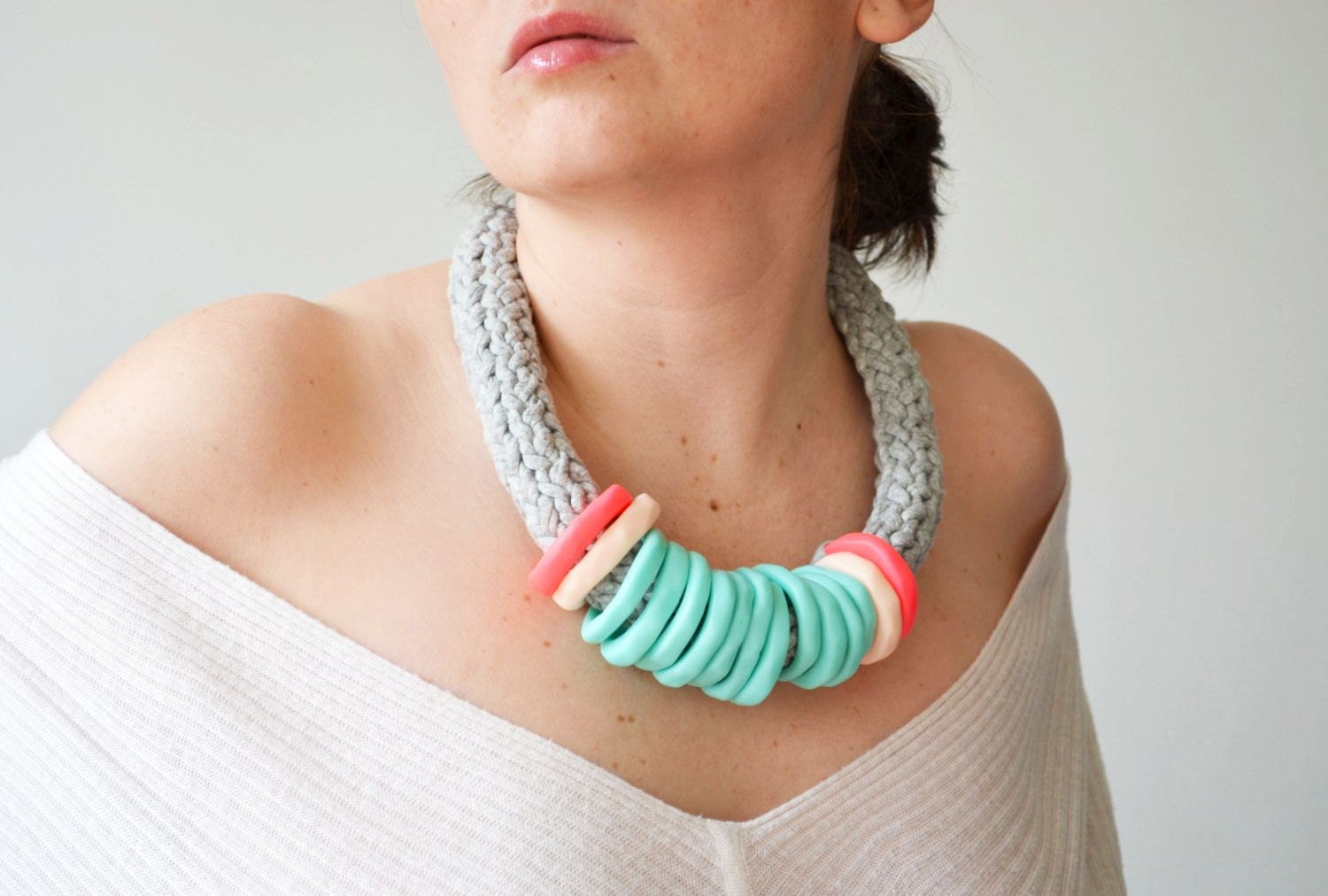 SALE Neon Jewellry, Mint Green Necklace - byNao
