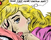 Custom made to order artwork- see yourself/friend/character as a comic book girl - anniversary, wedding, birthday gift