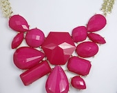 New Oval Drop Fuchsia Bib Bubble Statement Necklace, Gold Tone Plated Beaded Statement Necklace, Chunky Necklace-124451311