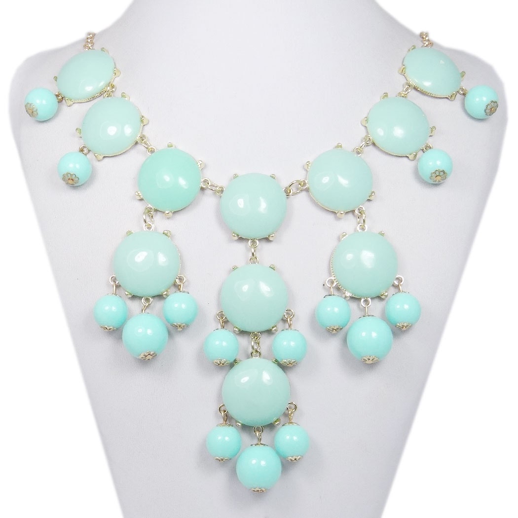 NEW Light Blue Turquoise Bubble Necklace, Beaded Work, Statement Neckalce, Handmade Bib Necklace-151322754