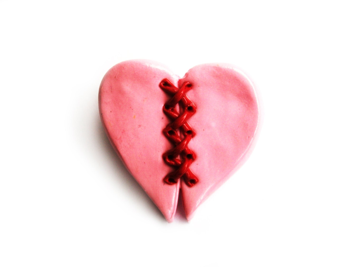 Valentine day Brooch broken  pink and red heart Polymerclay, handmade
