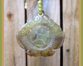 Antique Carved Jade Twin Fish  Pendant - Green Jade Bead Bale - Amulet - Good Luck Charm -Feng Shui Talisman - Vintage - Beadwork