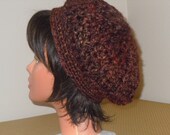 Crochet Chunky  Slouchy Beret - Brown - beanie  teens womens adult cap acrylic