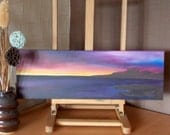 Original Acrylic Landscape Canvas Dreamy Purple Sea bed rocks at Sunset electric colors abstract