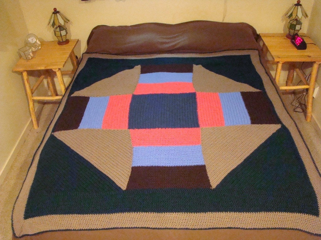 Handmade Wool Blanket , Queen or Full Size Quilt Bed Topper