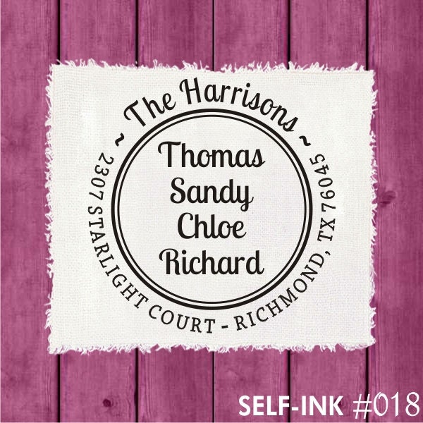 RETURN ADDRESS STAMP, custom personalized address stamp, pre inked address stamp, family name round self-inking stamp (018)