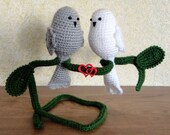 Birds in love Wedding and home decoration Crochet Handmade Stuffed Animals Soft toy Amigurumi.  Ready to ship.