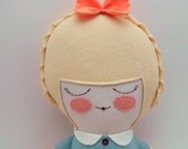 Charlotte, 18" cloth doll, rag doll, customizable, blue and orange, bow and braids, Easter, springtime gift