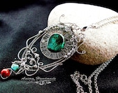 necklace ,,Heart of Tibet'' /natural stone/turquoise/coral/ beads / jewelry copper wire /handmade/wire wrapped