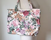 1980s Sasson Tote Bag - Floral Cotton Shoulder Bag - Beach Bag