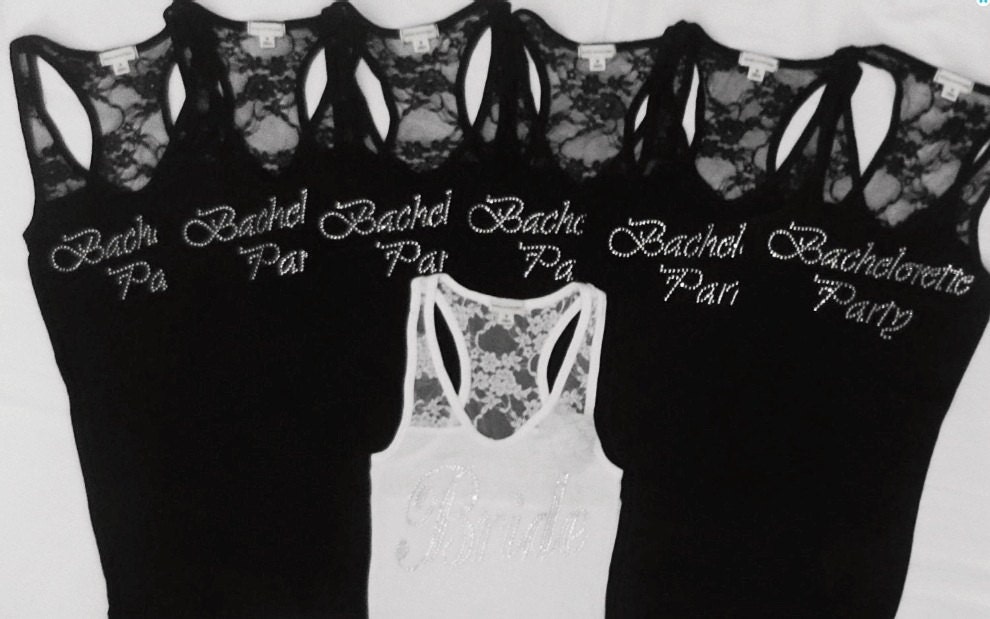 7 Bachelorette Party Tank Tops Shirt. Bridesmaid.Bride Lace Tank.  Maid of Honor. Matron of Honor. Wedding Bridal Party.