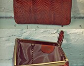 Vintage Brown Snake Skin Clutch Handbag Purse w Hinge Open Snap ClosureChain Strap