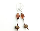 Smoky Smokey Topaz Earrings, Wire Wrapped, Topaz Dangle, Swarovski Crystal, Geometric Earring, Rich Brown Topaz, Sterling Silver Leverback