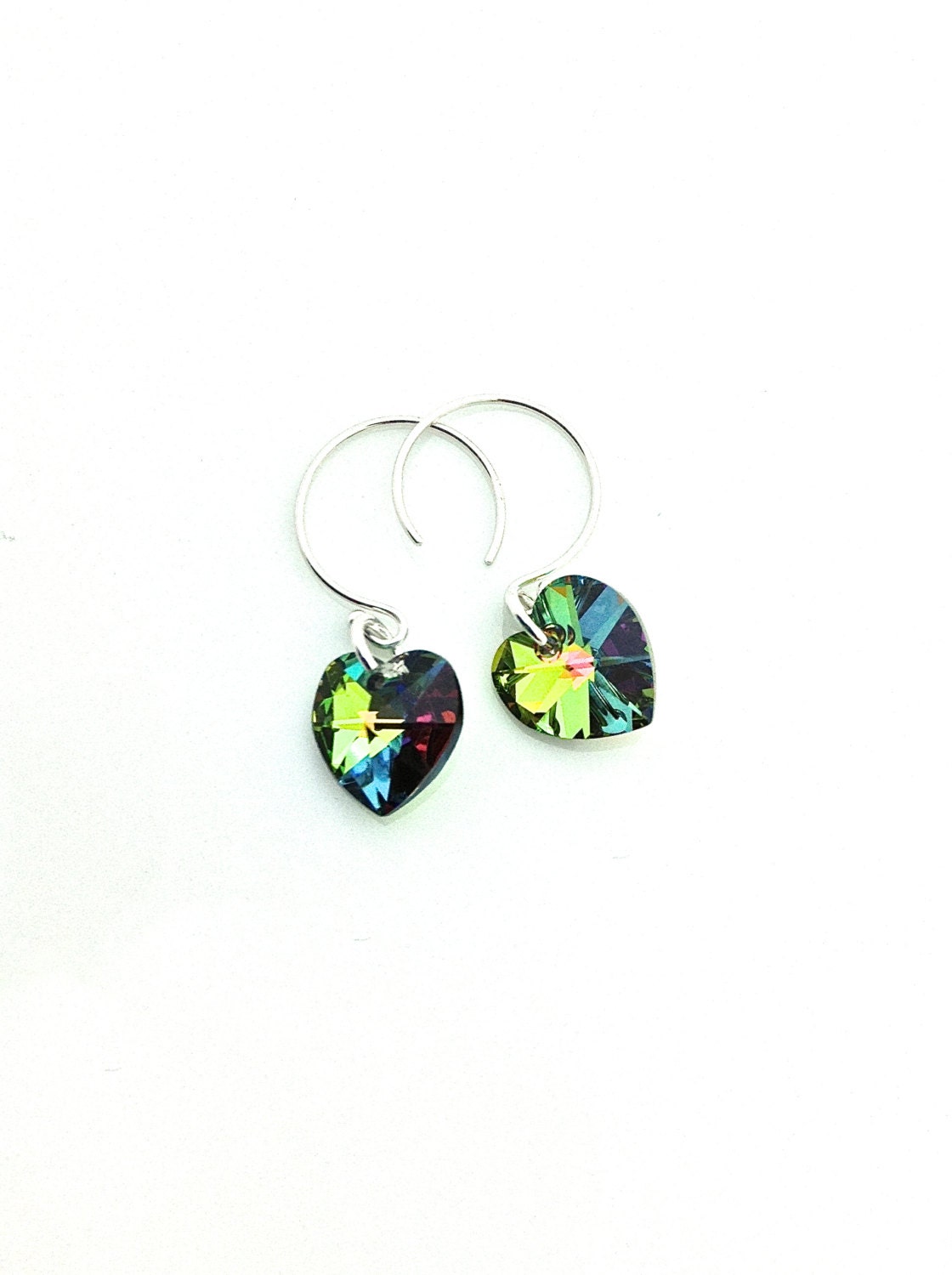 Multicolor Earrings, Colorful Heart, Rainbow Earring, Swarovski Heart Earring, Neon Heart, Sterling Silver Hoop, Gift For Teenager