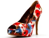 Floral Print High Heel Shoe. Multi Color Floral Print Heel. Colorful floral print High Heel Shoe.