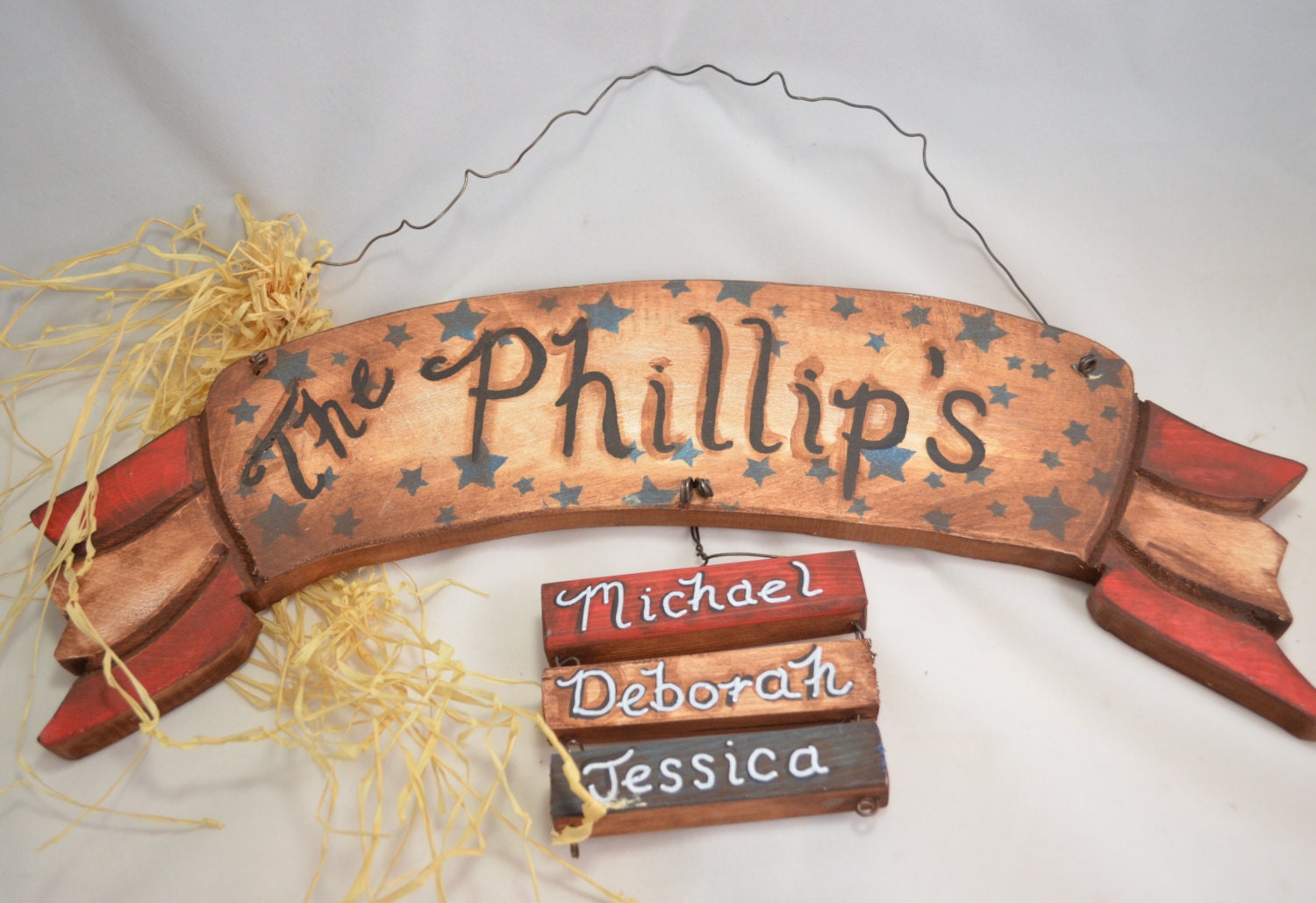 Personalized Wood banner with red white and blue bars Americana theme distressed wood handmade custom made to order home decor