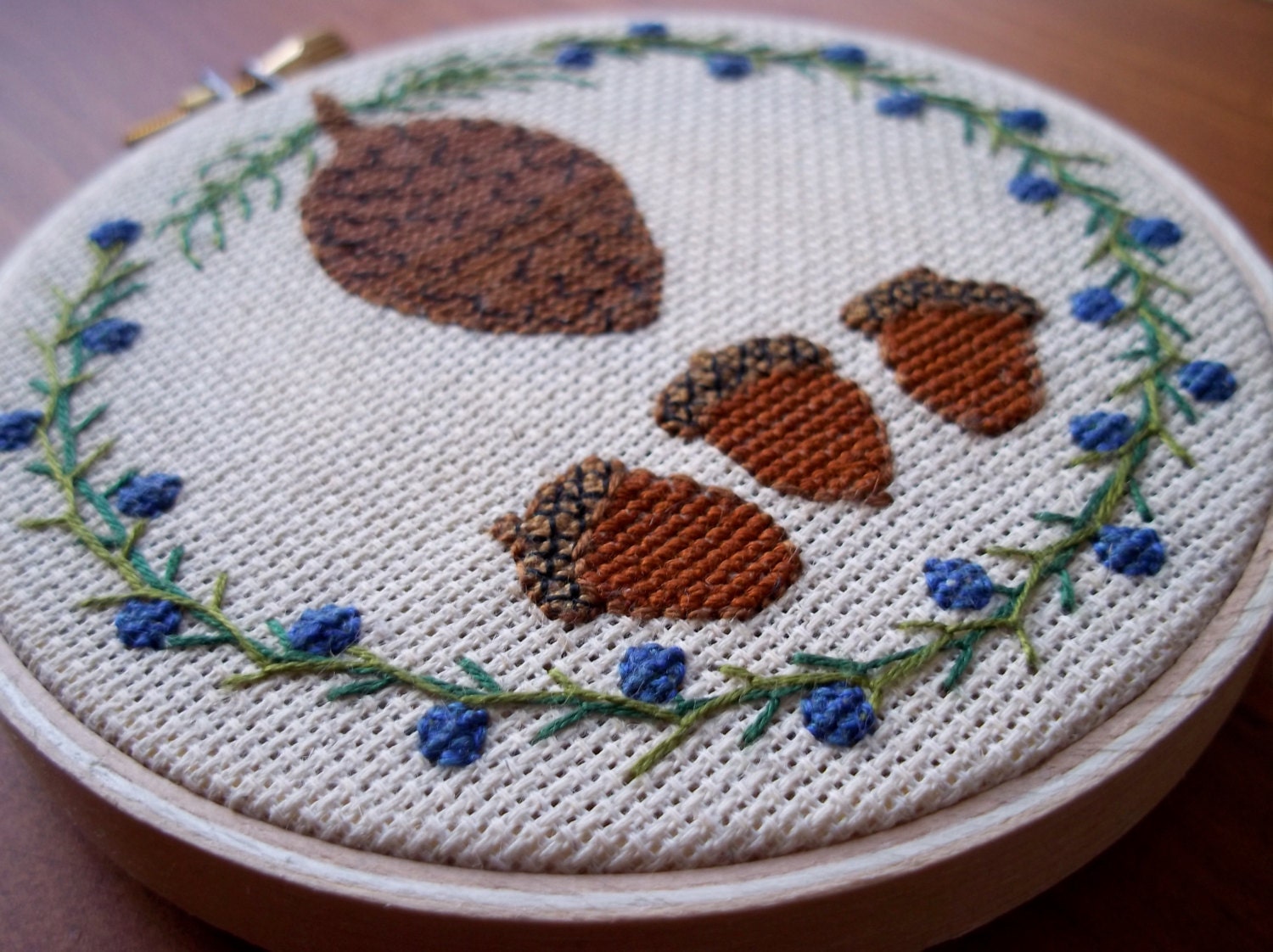 Woodland Cross Stitch Wall Hanging, Finished and Framed, Wall Art