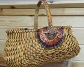 Hand woven OVAL EGG BASKET, Braided handle, copper bling, Appalachian, primitive, J Choate Basketry