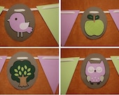 Owl, Bird, Tree, Apple, Green Purple Silver Flag Banner Garland, Birthday, Party, Shower, Decoration: Handmade Paper Decorations & Signs