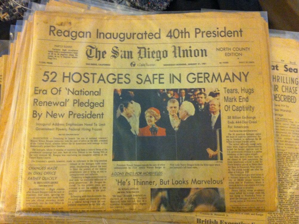 SALE President Reagan Inauguration January 21, 1981 Newspaper