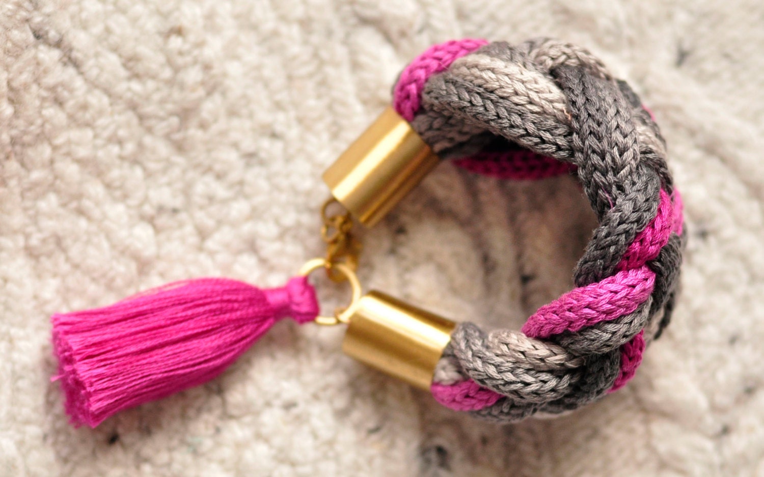 Braided bracelet MultiColor knot Brass  fringe brass crochet