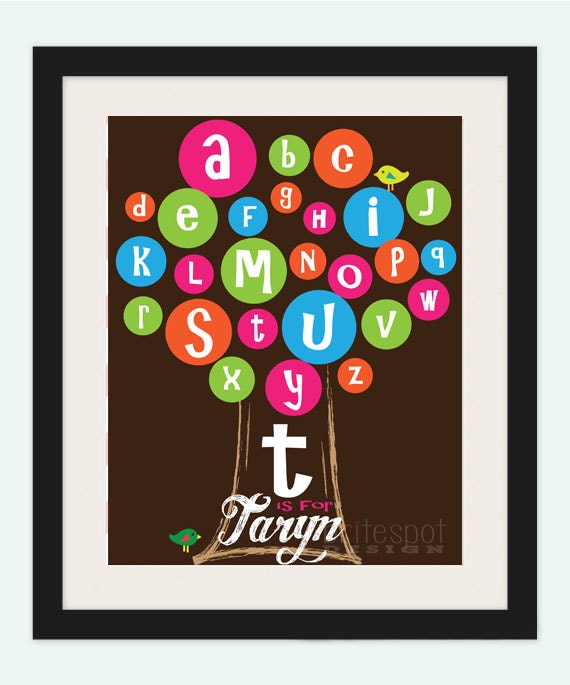 11x14 Personalized and Fully Customizable Alphabet Tree with Name Nursery Print