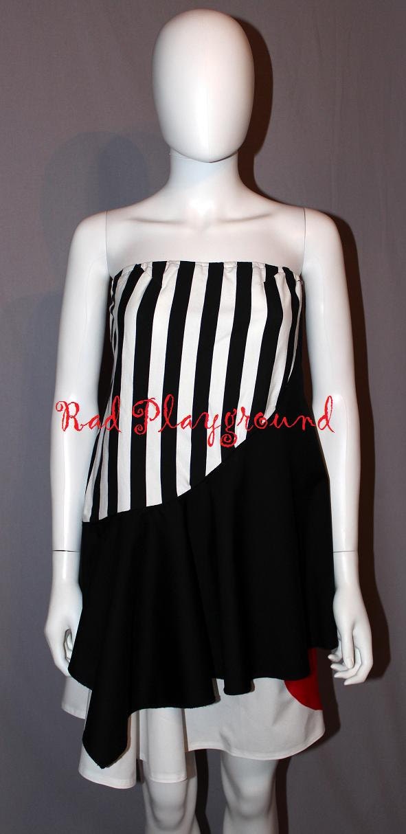 Gothic lolita black & white stripes jersey - poplin/cotton punk top made to fit, small