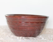 Mar Crest stoneware 8"flower and dot brown bowl. Ovenproof