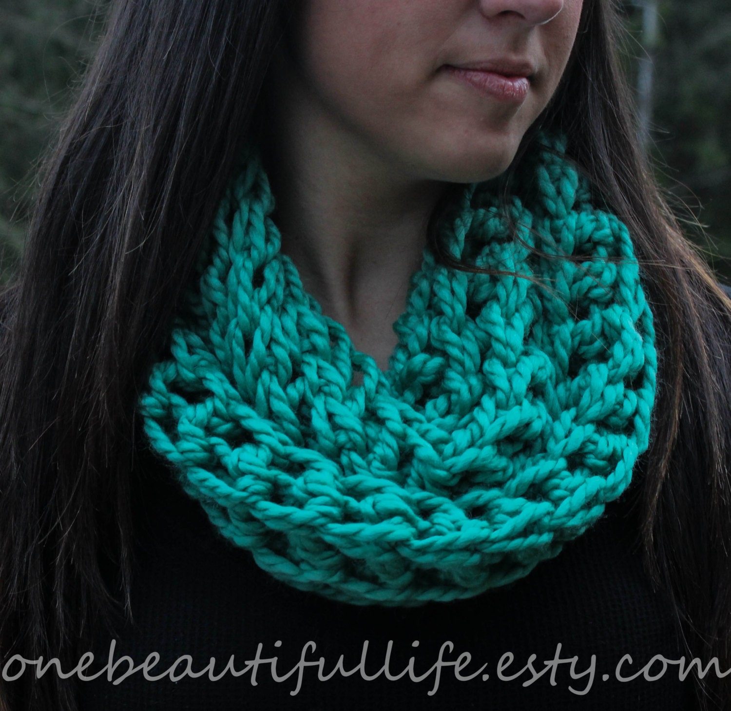 One Beautiful Life Infinity Scarf - Thick & Chunky Crochet Scarf - Teal - Size Small