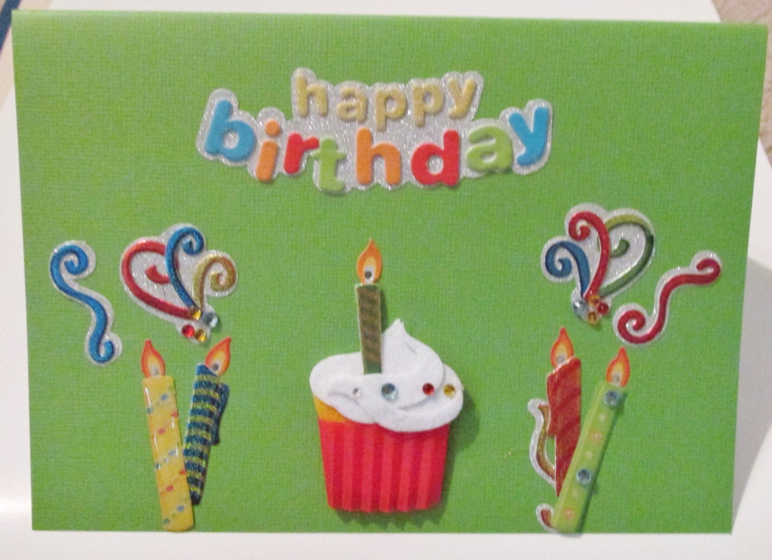 Happy Birthday Festive Green Cupcake Design Handmade Greeting Card