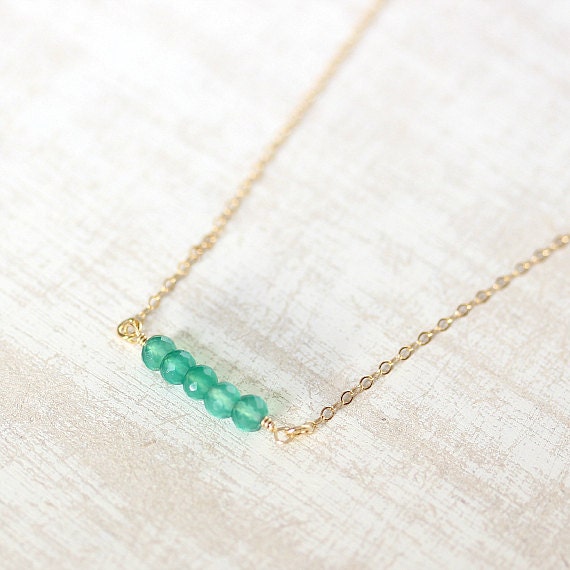 Gemstone Necklace, Green Stones Necklace, Gold Filled Necklace, Emerald Green Onyx Necklace, Simple, Handmade Jewelry