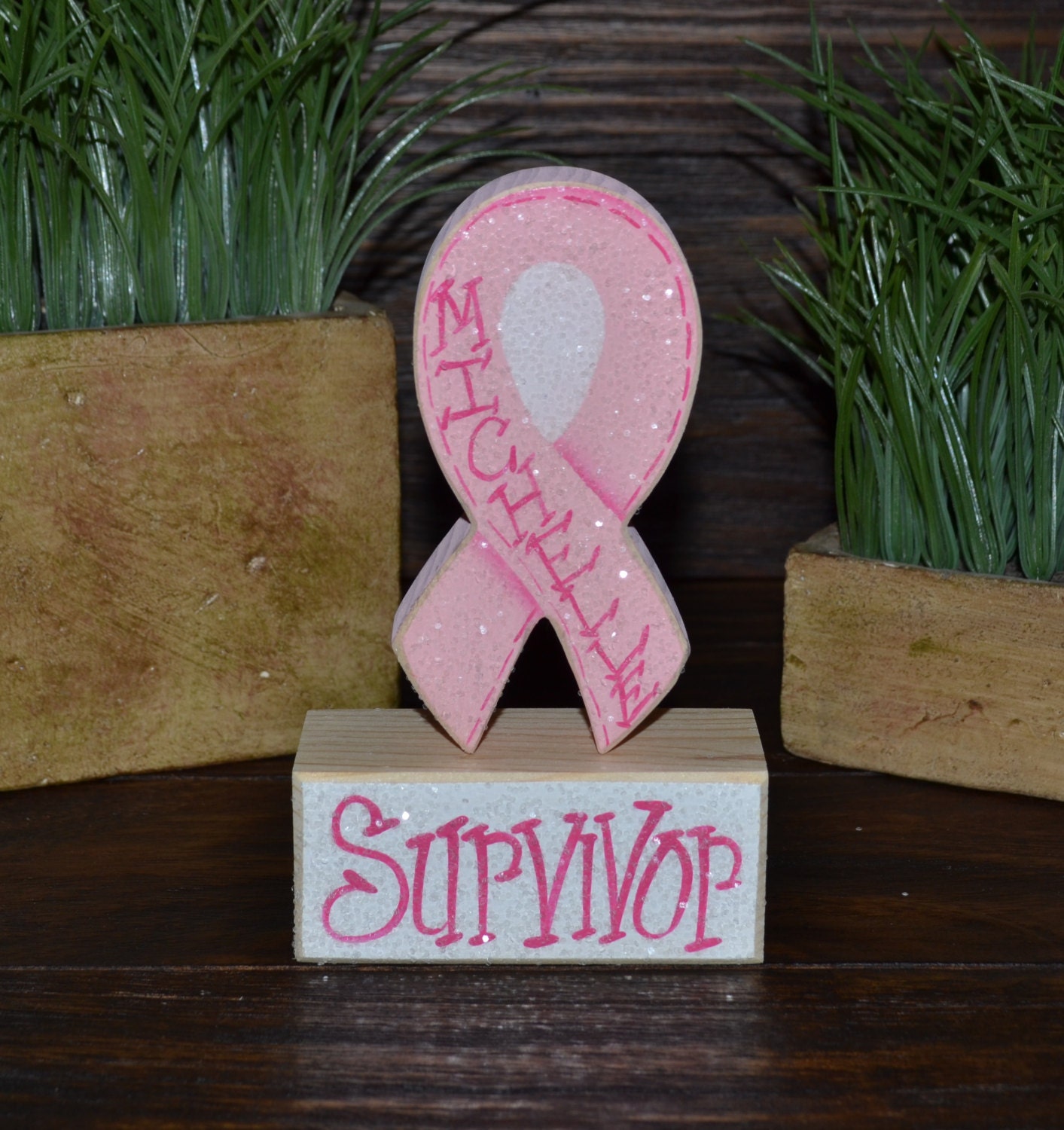 Breast Cancer Survivor Gift Personalized Wood Blocks Love Survivor home decor primitive gift personalized wood sign