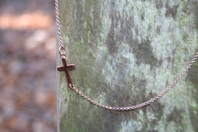 Rose Gold Side Cross Necklace
