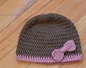 Brown & Pink Child Beanie with Bow