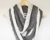 Lightweight Soft Chunky Scarf Grey and White Infinity Scarf, Circle Scarf, Women Accessories